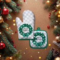 Кухонный набор 2 прихваткиДоляна Christmas прихватка 17*17см, Варежка-прихватка новогодняя 26*16 см,100%п/э