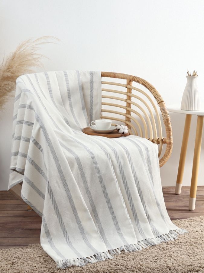 Плед «Этель» Milky stripe, 150?220 см, молочный, хлопок 100%
