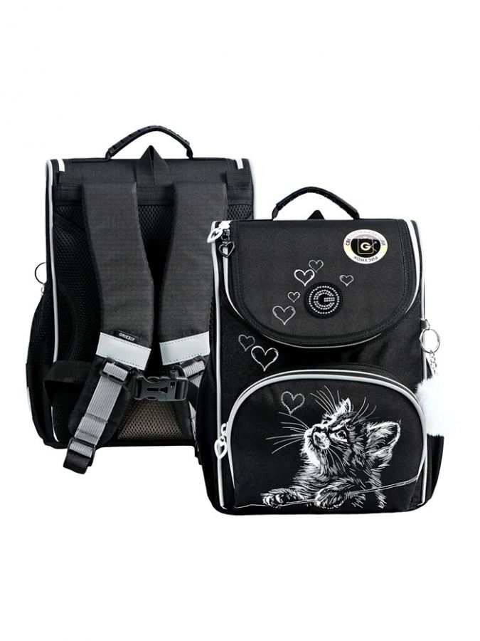 Ранец Стандарт Grizzly RAm-584 33*25*13 дев + мешок д/обуви, черный RAm-584-5_1