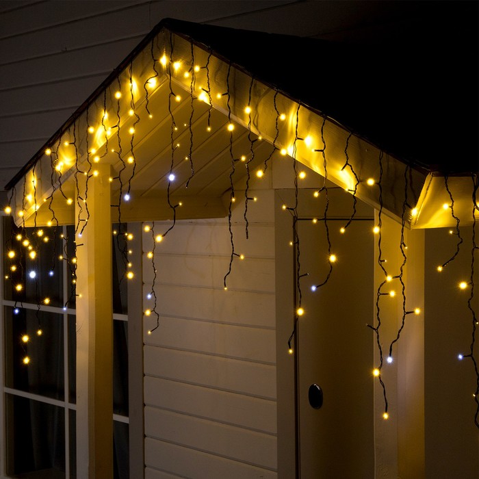 Гирлянда «Бахрома» 3 ? 0.6 м, IP44, УМС, тёмная нить, 160 LED, свечение тёплое белое, мерцание белым, 220 В
