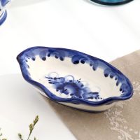 Блюдо для оливок «Ракушка», гжель, фарфор, 3?14 см