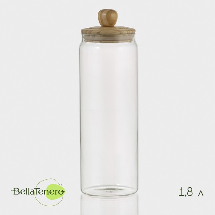 Банка стеклянная для хранения сыпучих продуктов Bella Tenero «Эко», 1,8 л, 10?31 см, с бамбуковой крышкой