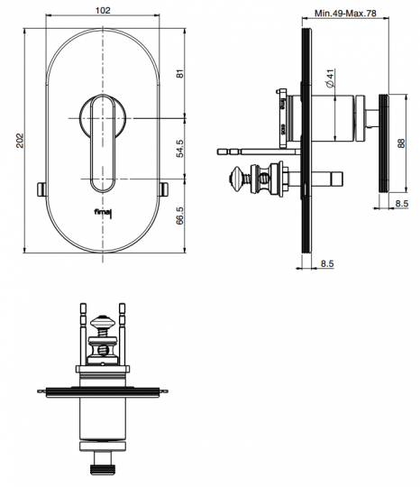 Однорычажный смеситель Fima - Carlo Frattini Park Lane встраиваемый для душа F1309X2 схема 2 Однорычажный смеситель Fima - Carlo Frattini Park Lane встраиваемый для душа F1309X2 схема 2