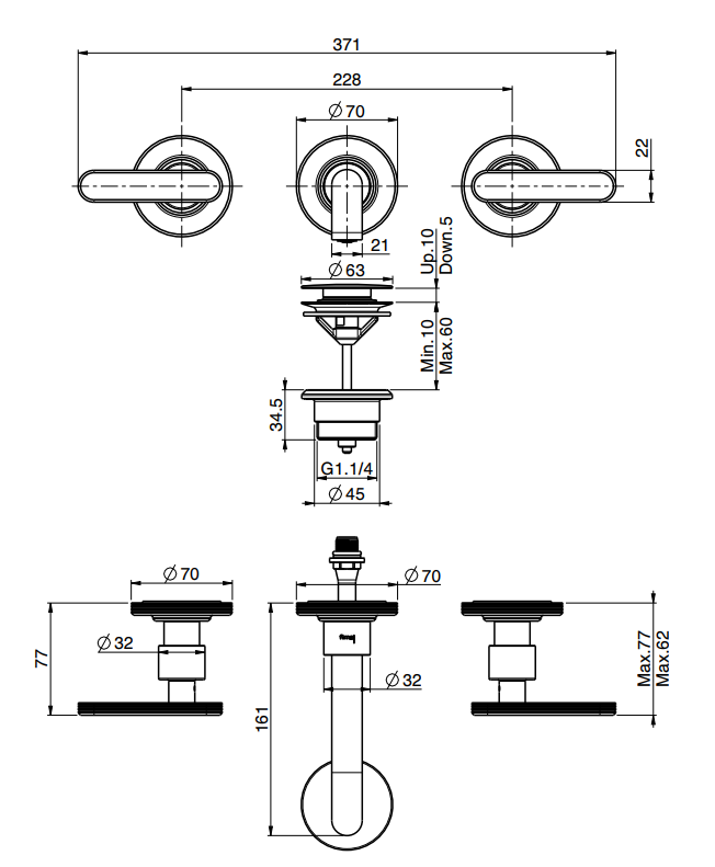 Вентильный смеситель Fima - Carlo Frattini Park Lane настенный для раковины F1331/5 ФОТО