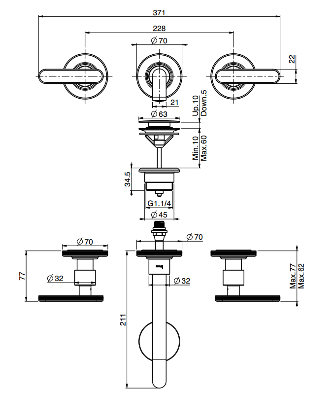 Смеситель Fima - Carlo Frattini Park Lane настенный для раковины F1331L/5 вентильный ФОТО