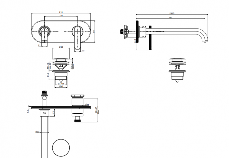 Однорычажный смеситель Fima - Carlo Frattini Park Lane настенный для раковины F1301WZX5 ФОТО