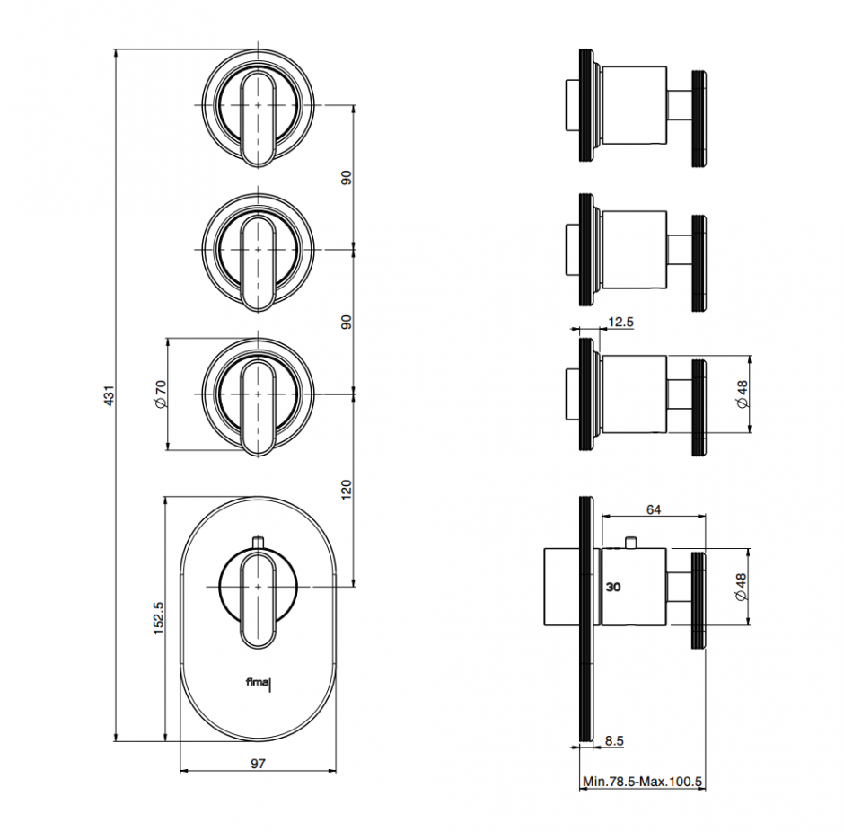 Термостатический смеситель Fima - Carlo Frattini Park Lane встраиваемый для душа F1353X3 ФОТО