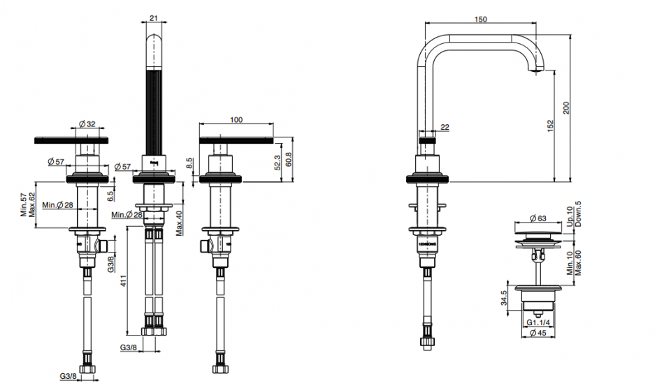 Вентильный смеситель Fima - Carlo Frattini Park Lane на горизонтальную поверхность для раковины F1301 ФОТО