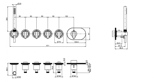 Термостатический смеситель Fima - Carlo Frattini Park Lane встраиваемый для душа F1368X4 схема 2