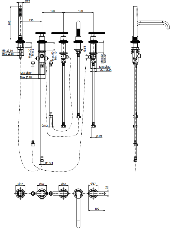 Смеситель вентильный Fima - Carlo Frattini Park Lane на борт ванны F1324 ФОТО