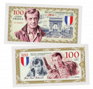100 Cent FRANCS (франков) - Жан-Поль Бельмондо. Франция (Jean-Paul Belmondo. France).Памятная банкнота. UNC Oz Msh Ям