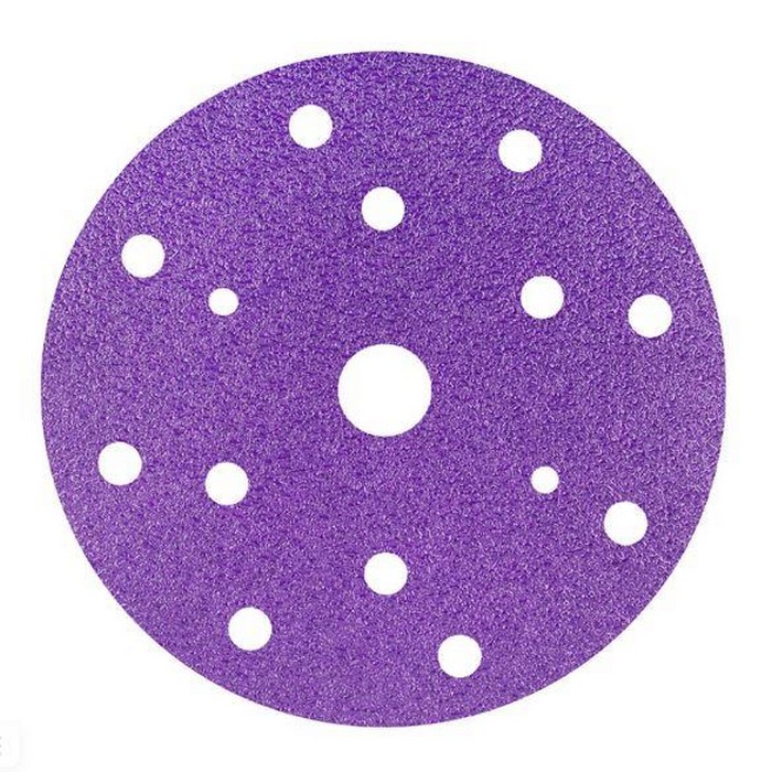 Deerfos BORA1 Шлифовальный круг на пленке, липучка, 150мм., Р400, Multi Hole, фиолетовый, 1шт.