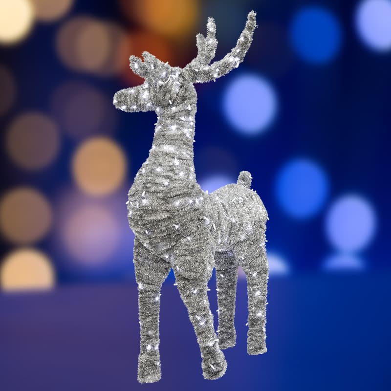 Фигура световая "Олень - динамика" мишура серебро