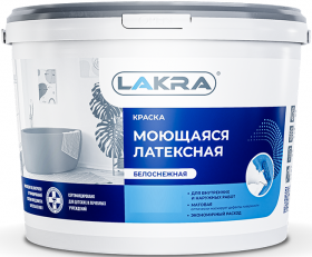 Краска для Стен и Потолков Латексная Моющаяся Lakra 14кг Белоснежная, Матовая для Внутренних и Наружных Работ / Лакра