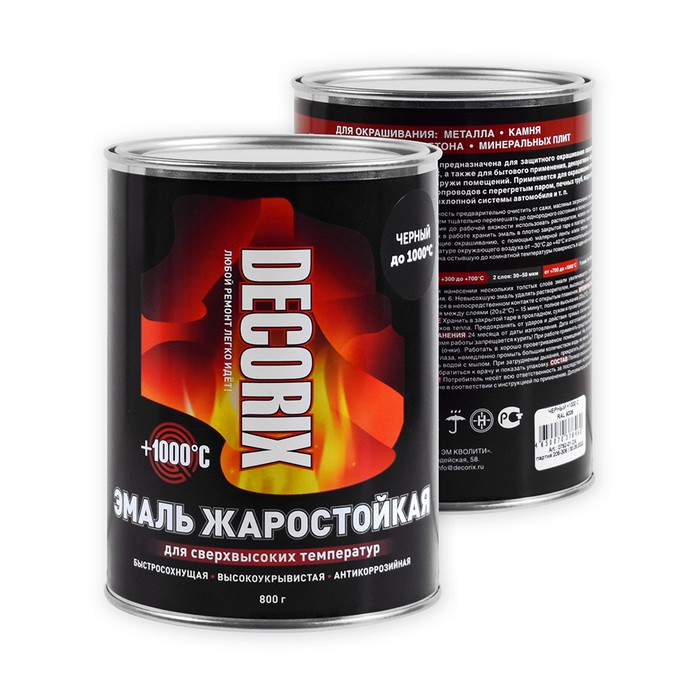 Decorix Эмаль жаростойкая +1000°С, матовая, цвет черный, 800г.