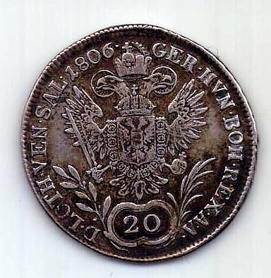 20 крейцеров 1806 Австрия Священная Римская Империя AUNC-XF