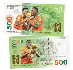 500 франков — Кот-д’Ивуар - Победитель Кубок африканских наций 2023. Памятная банкнота. UNC Oz Msh Ям