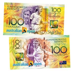 100 долларов — Австралия. Штеффи Граф. Australian Open. Памятная банкнота. UNC Oz Msh Ям