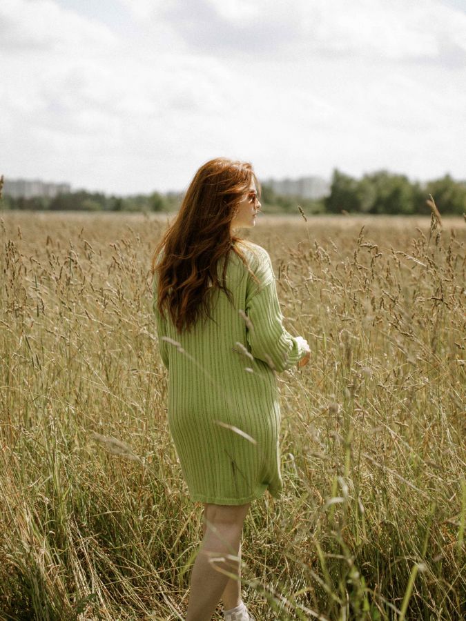 Платье вязаное лайм