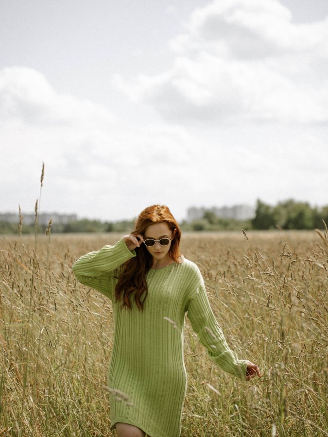 Платье вязаное лайм