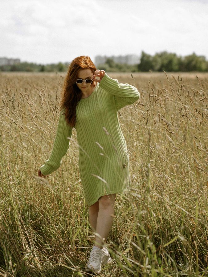 Платье вязаное лайм