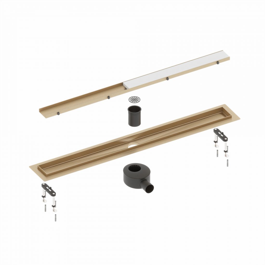 Душевой лоток TIMO Drain System 600 с двусторонней панелью plate" под плитку, Золото матовое (DS230206/17)"