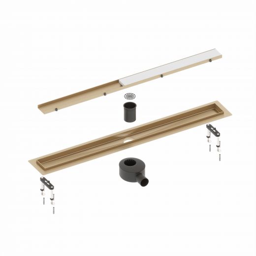 Душевой лоток TIMO Drain System 900 с двусторонней панелью plate" под плитку, Золото матовое (DS230209/17)"