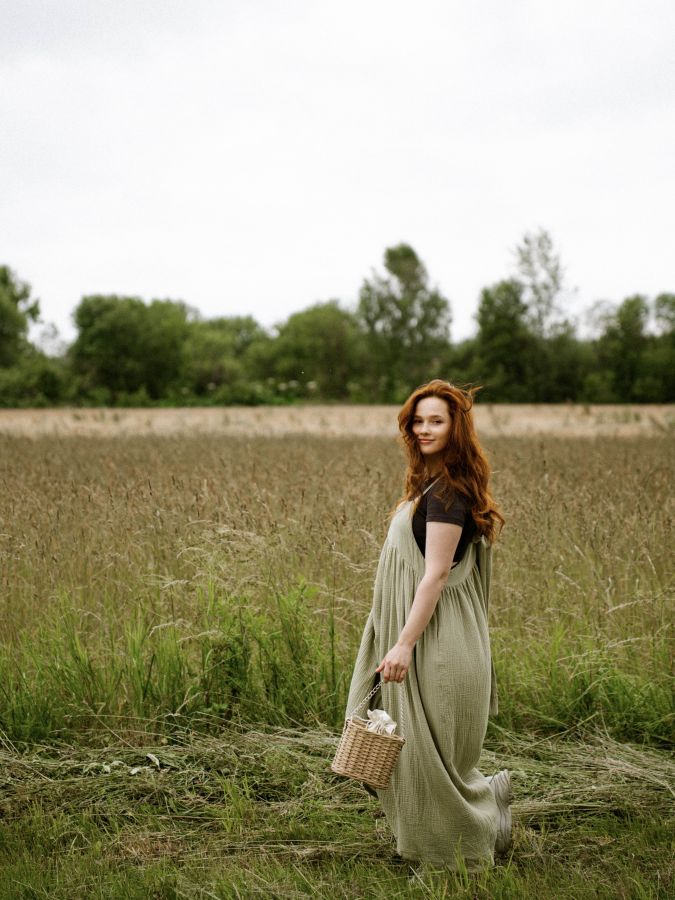 Сарафан из муслина полынь