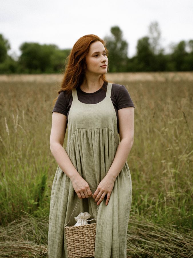 Сарафан из муслина полынь