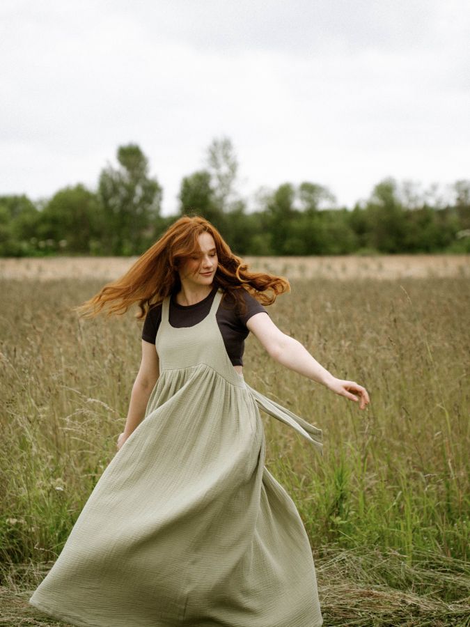 Сарафан из муслина полынь