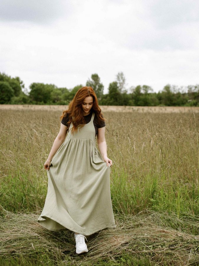 Сарафан из муслина полынь