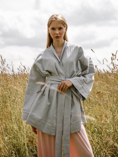 Жакет кимоно из крапивы серо-голубой