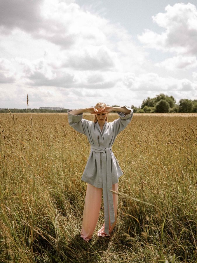 Жакет кимоно из крапивы серо-голубой