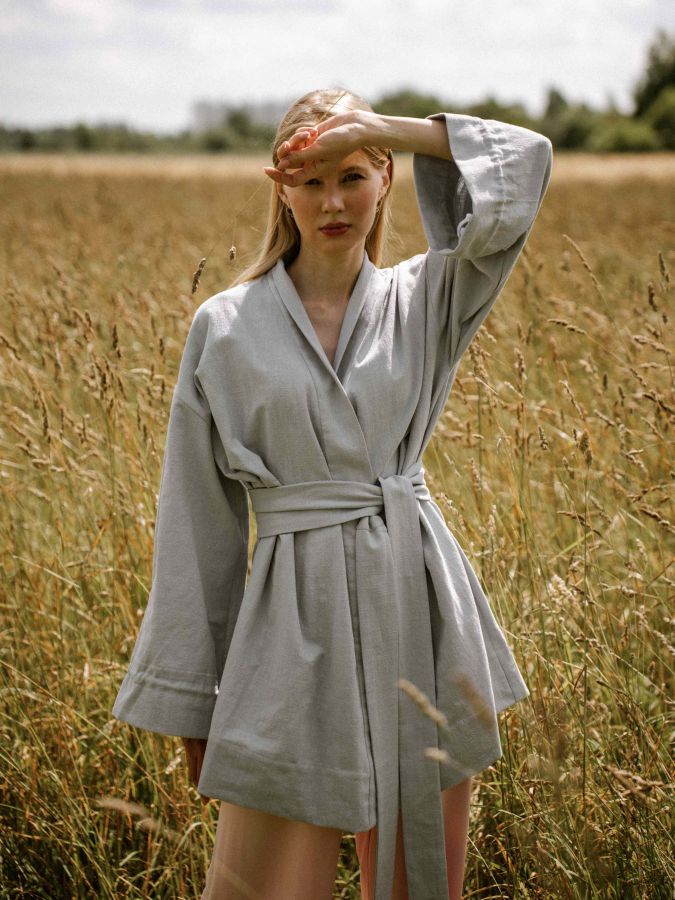 Жакет кимоно из крапивы серо-голубой