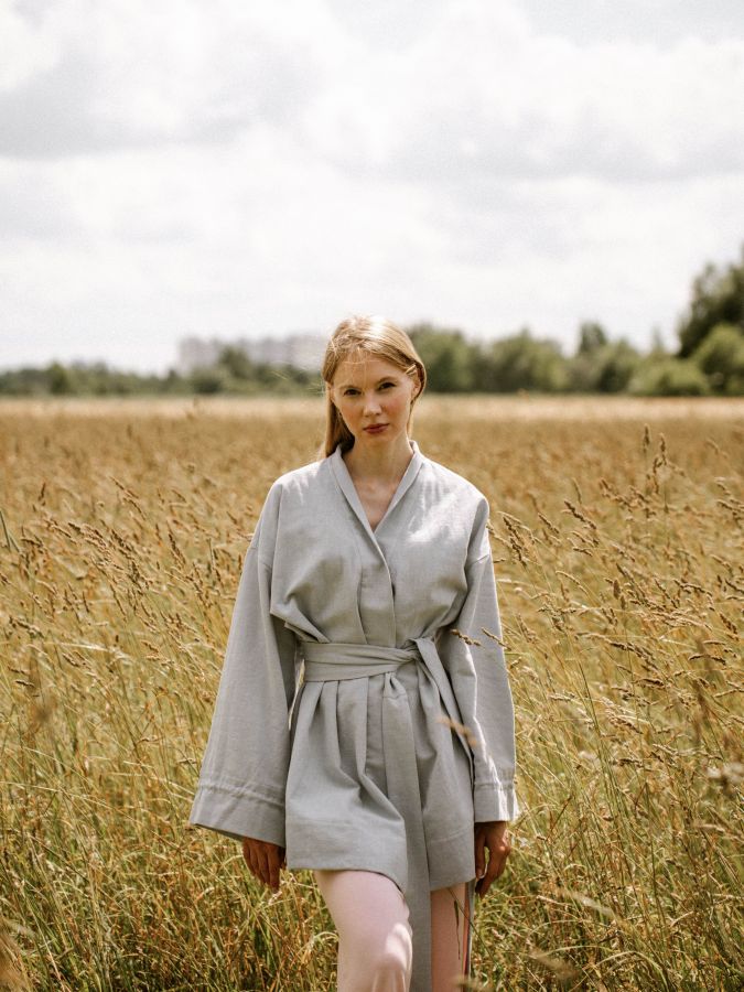 Жакет кимоно из крапивы серо-голубой