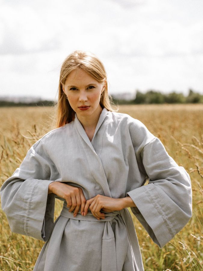 Жакет кимоно из крапивы серо-голубой