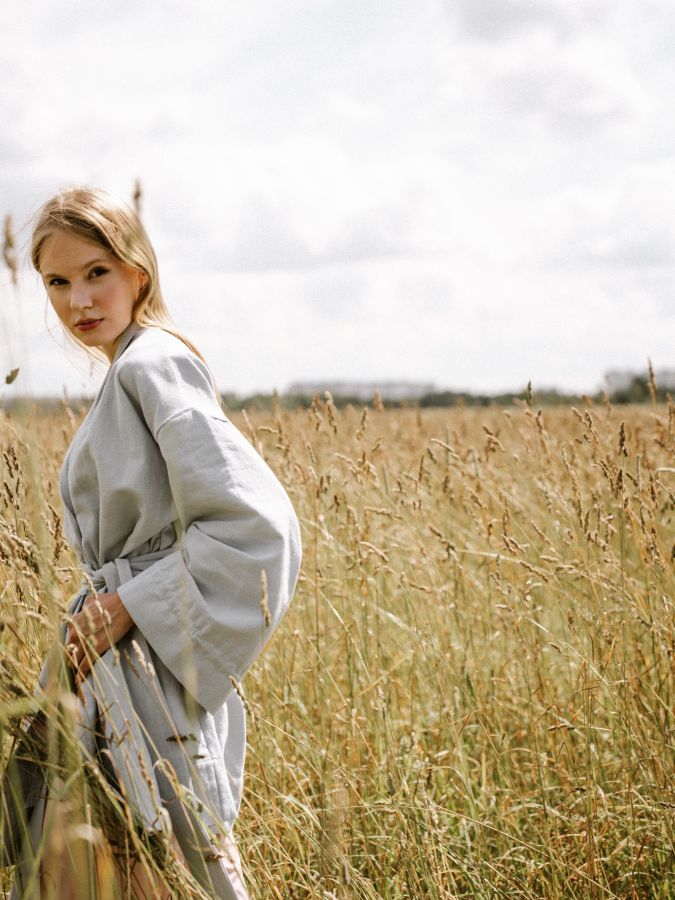 Жакет кимоно из крапивы серо-голубой