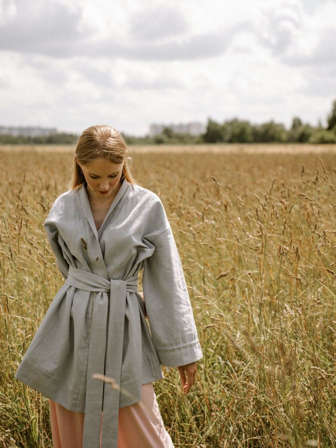 Жакет кимоно из крапивы серо-голубой