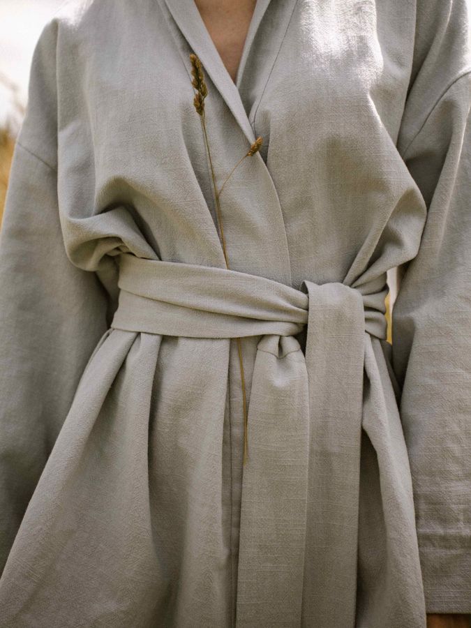 Жакет кимоно из крапивы серо-голубой