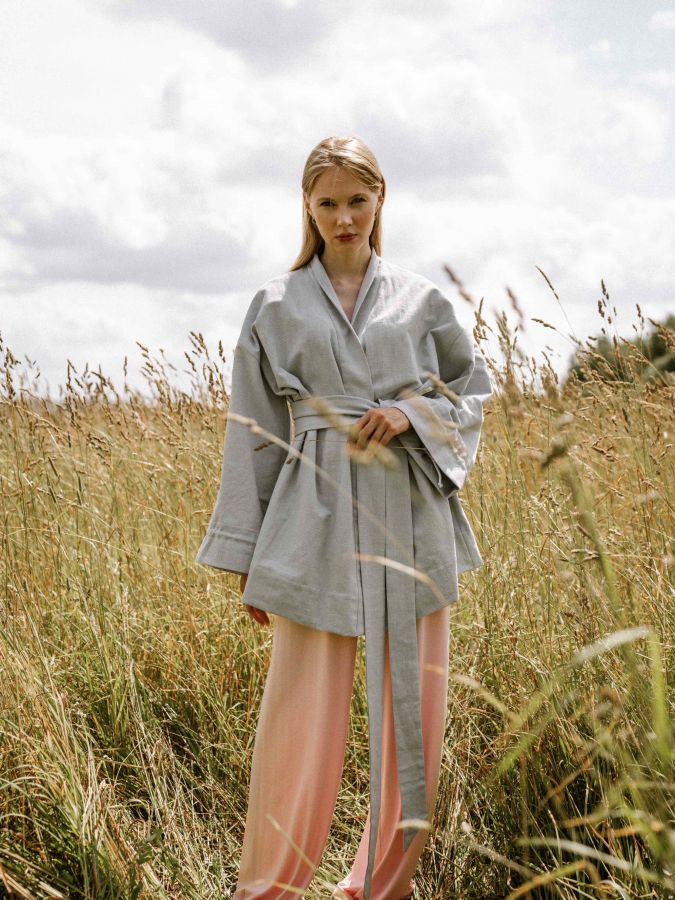 Жакет кимоно из крапивы серо-голубой
