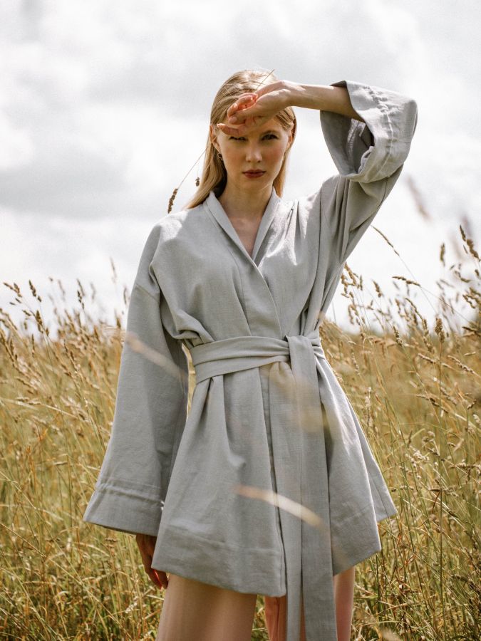 Жакет кимоно из крапивы серо-голубой