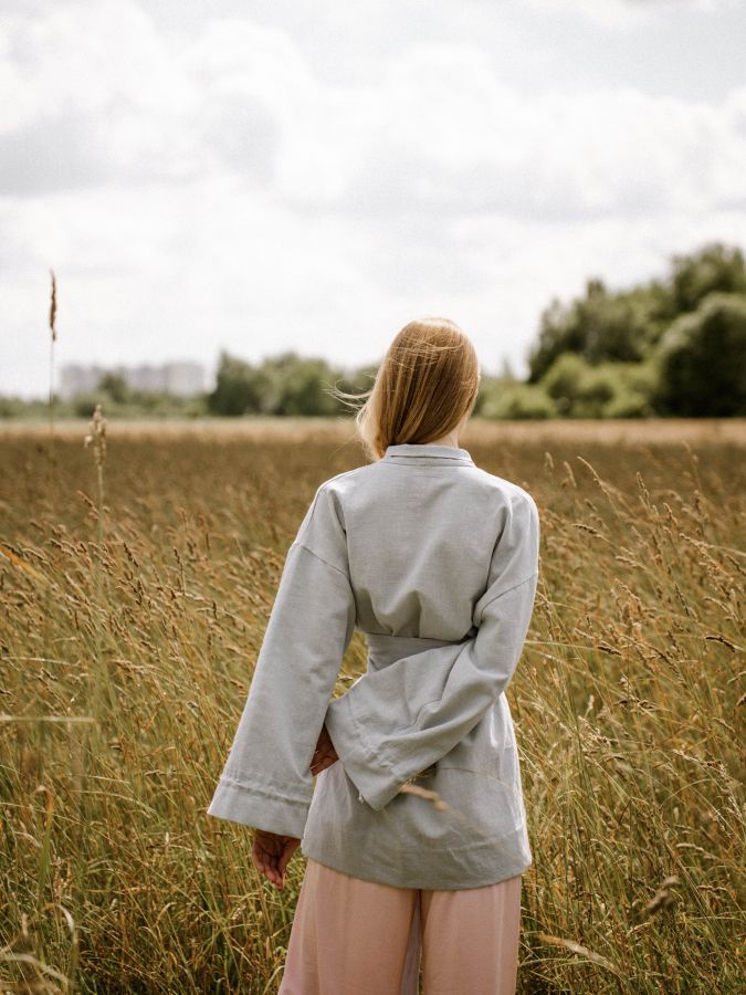 Жакет кимоно из крапивы серо-голубой