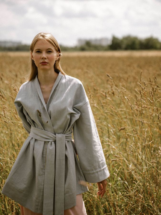 Жакет кимоно из крапивы серо-голубой