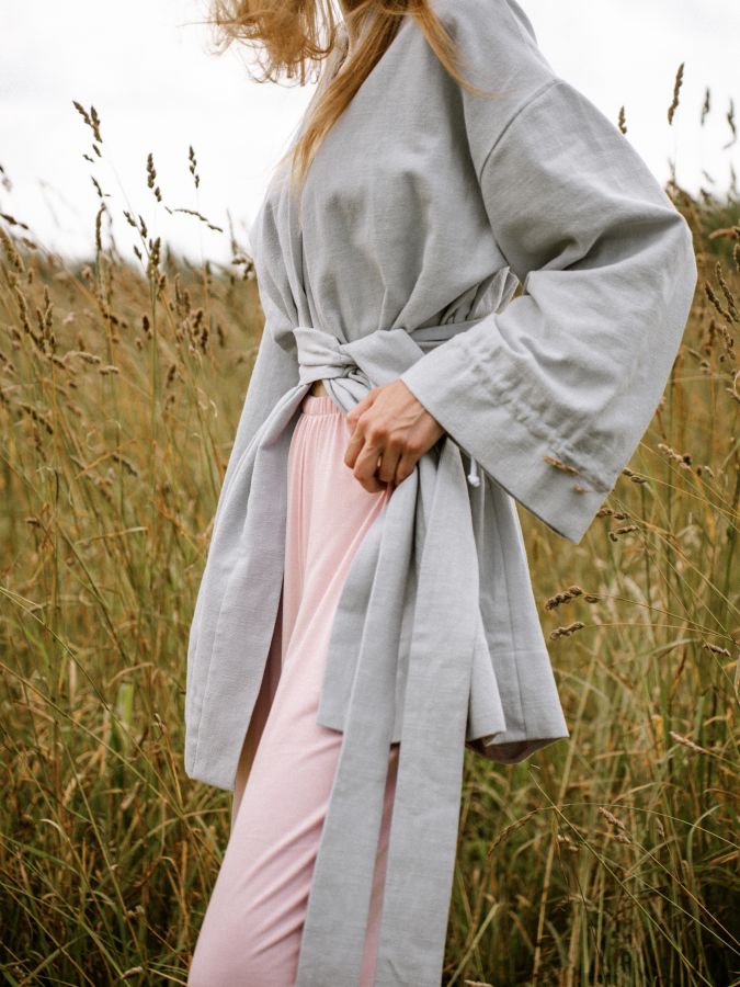 Жакет кимоно из крапивы серо-голубой