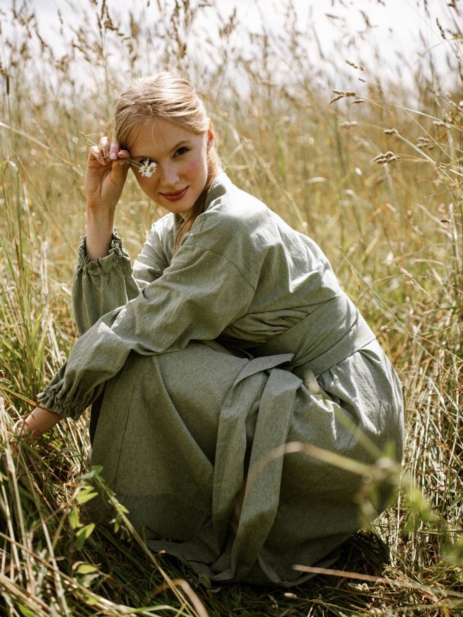 Платье кимоно зеленое из хлопка