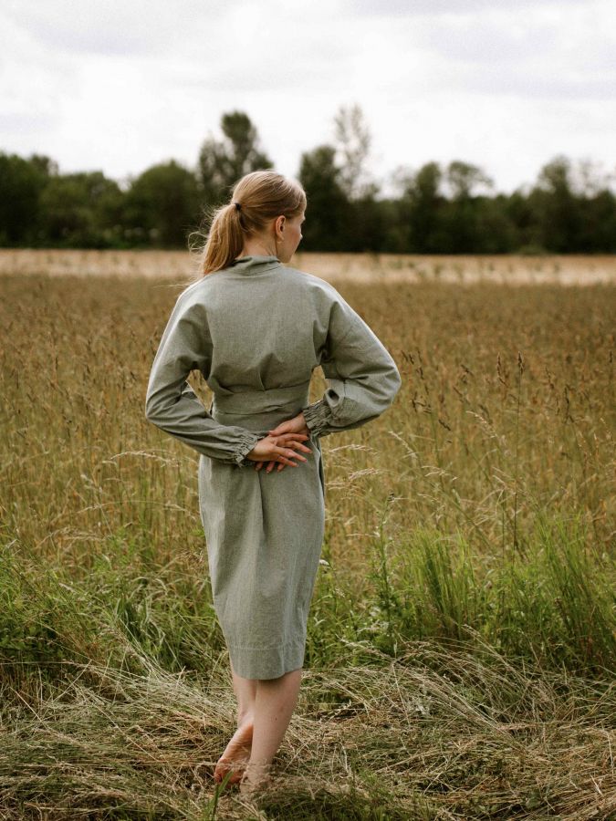 Платье кимоно зеленое из хлопка