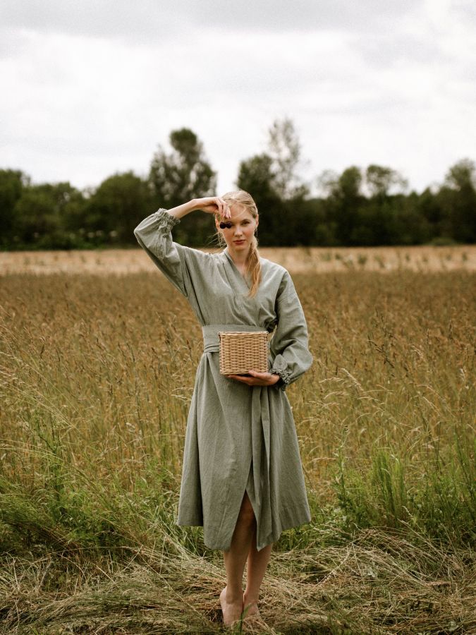 Платье кимоно зеленое из хлопка