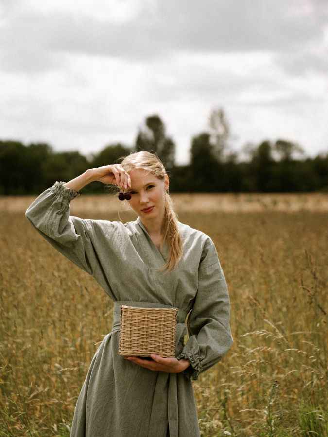 Платье кимоно зеленое из хлопка