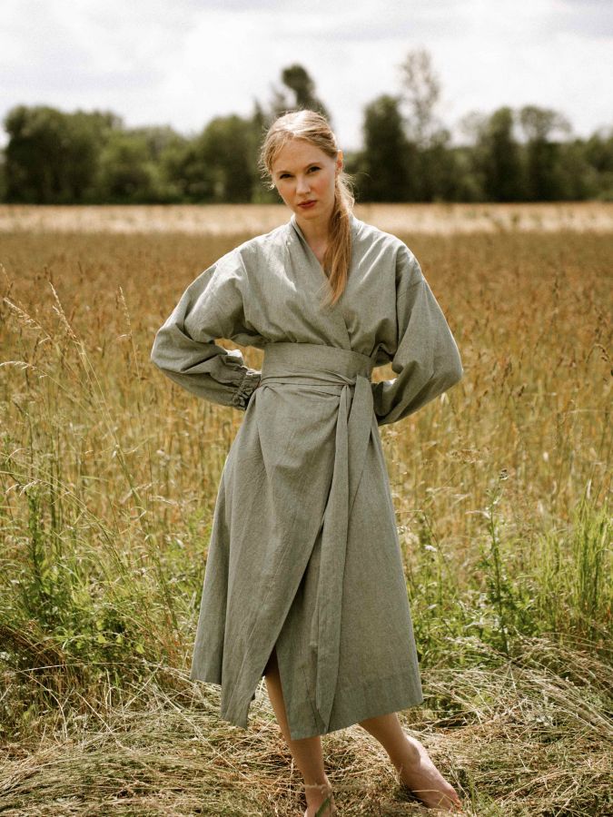 Платье кимоно зеленое из хлопка