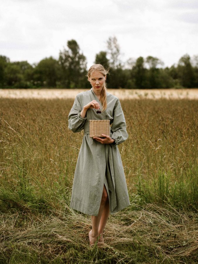 Платье кимоно зеленое из хлопка